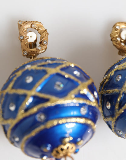 Boucles d'oreilles clips en laiton doré et cristal bleu en forme de boule de Noël de Dolce &amp; Gabbana