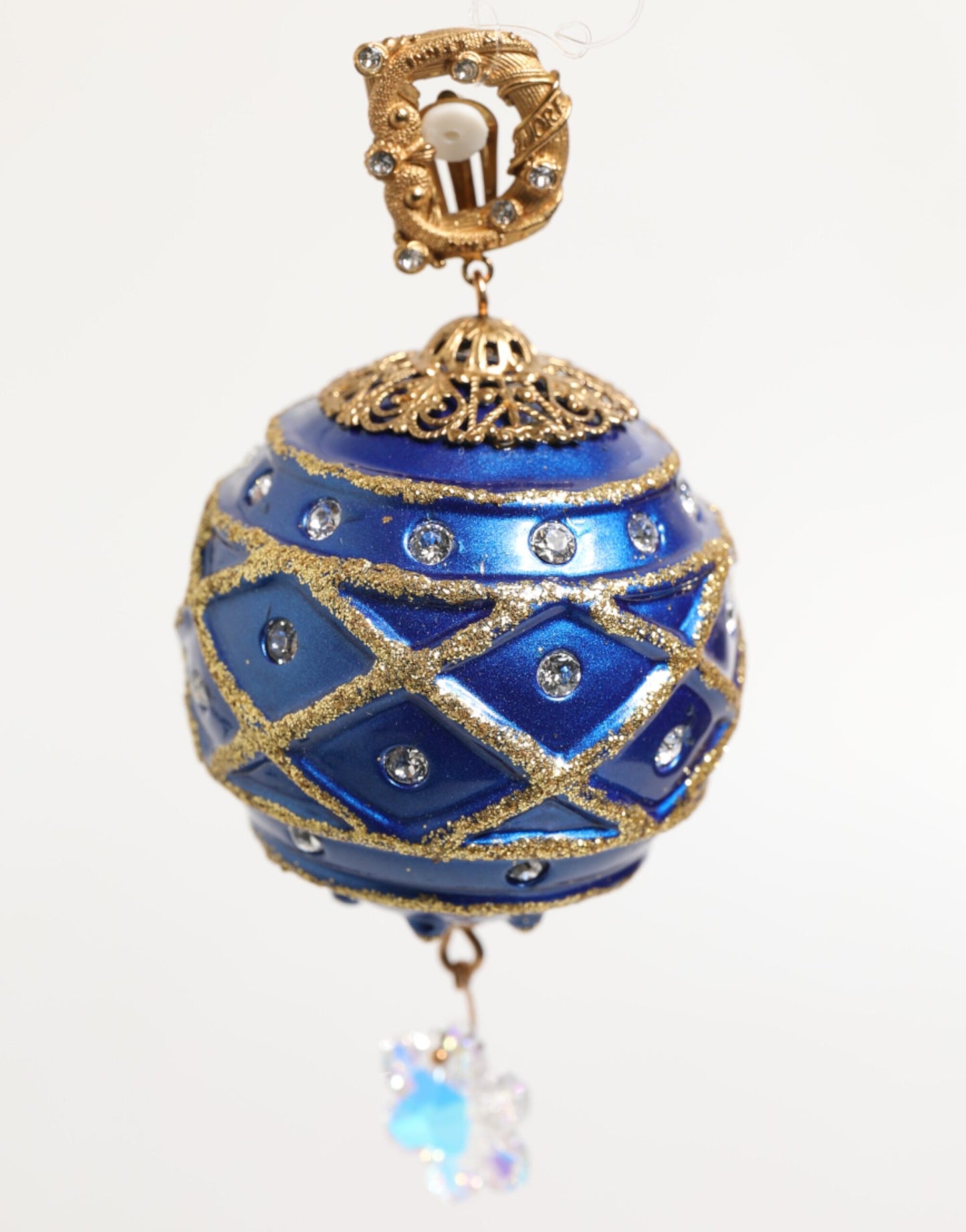 Boucles d'oreilles clips en laiton doré et cristal bleu en forme de boule de Noël de Dolce &amp; Gabbana