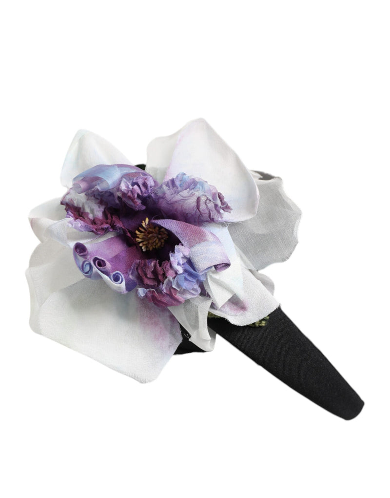 Dolce & Gabbana Headband with Floral Appliqué in Black and Green