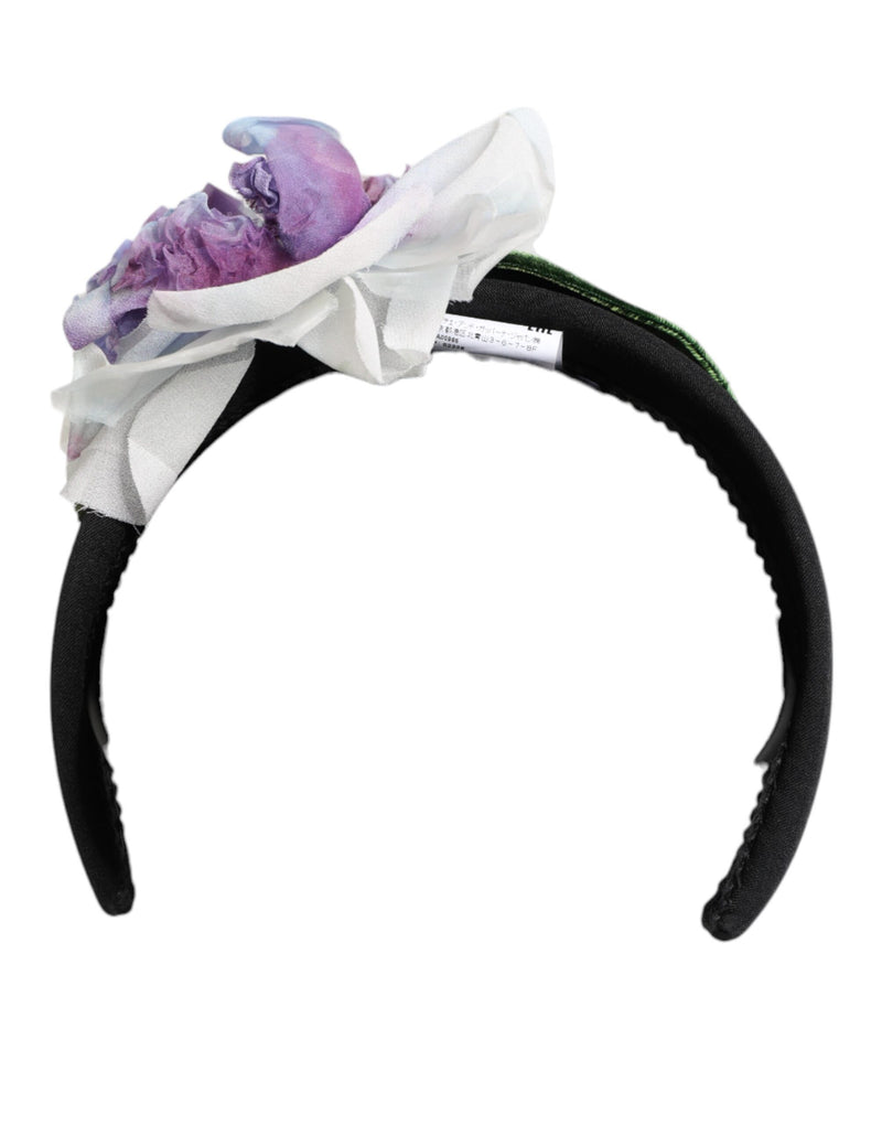 Dolce & Gabbana Headband with Floral Appliqué in Black and Green