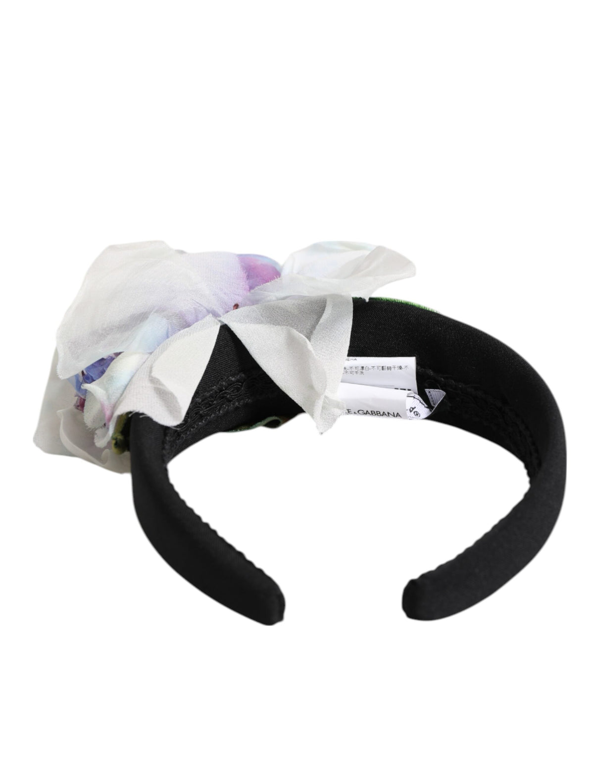 Dolce & Gabbana Headband with Floral Appliqué in Black and Green