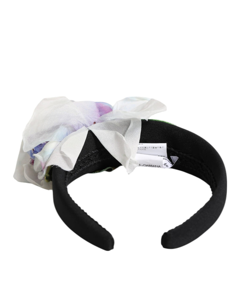 Dolce & Gabbana Headband with Floral Appliqué in Black and Green