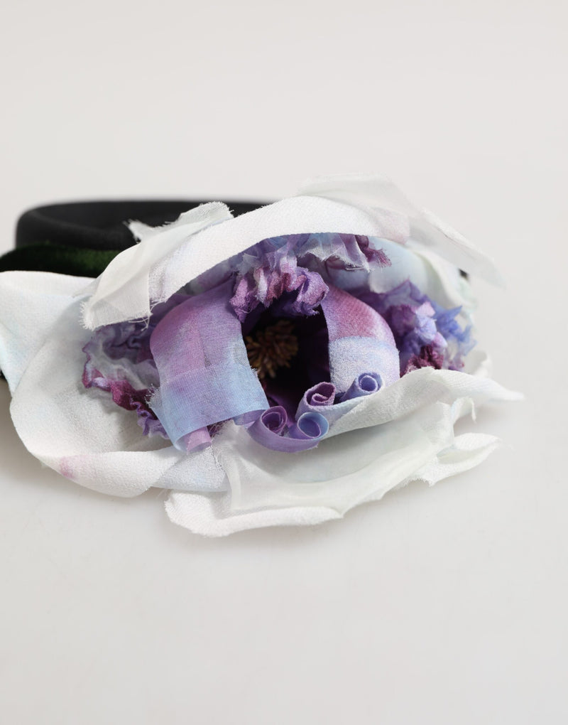 Dolce & Gabbana Headband with Floral Appliqué in Black and Green