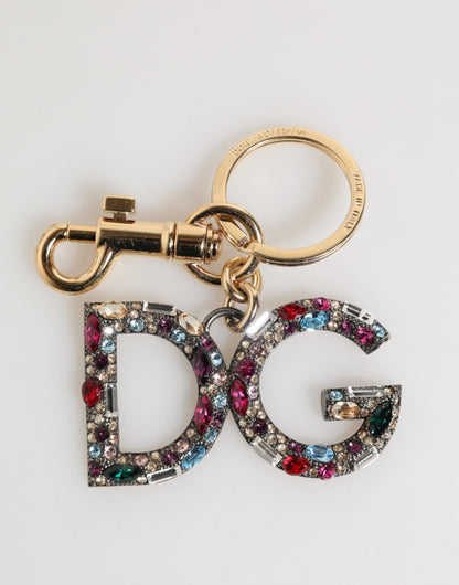 Pendentif porte-clés Dolce & Gabbana en forme de logo DG en cristal multicolore et doré.