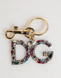 Pendentif porte-clés Dolce & Gabbana en forme de logo DG en cristal multicolore et doré.