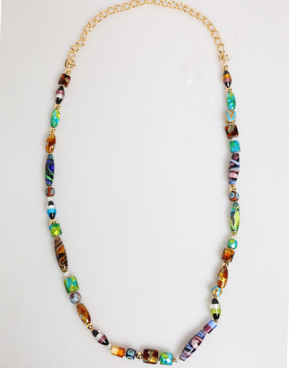 Collier pour femme Dolce & Gabbana en laiton et perles de verre de Murano multicolores.