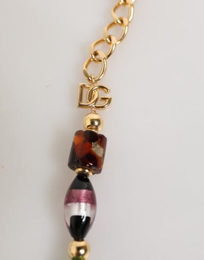 Collier pour femme Dolce & Gabbana en laiton et perles de verre de Murano multicolores.