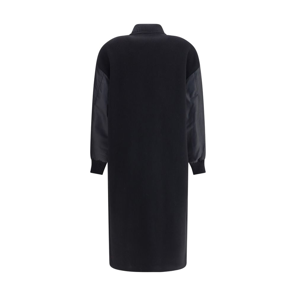 PINKO Long Coat in wool-blend cloth and technical satin