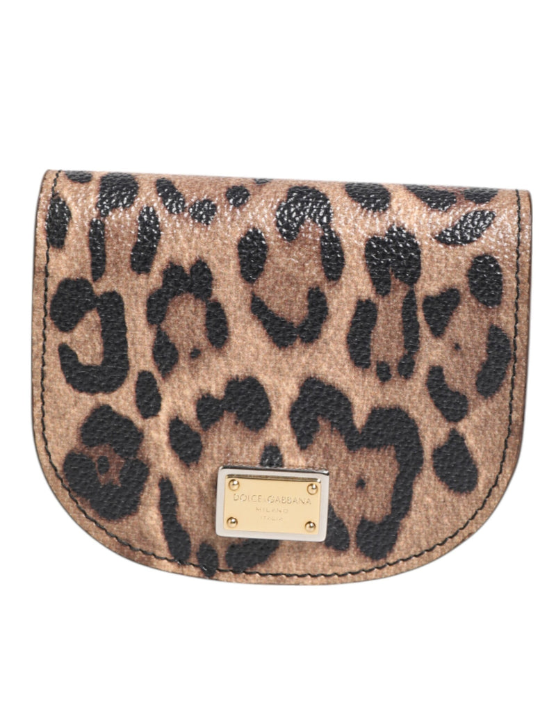 Dolce & Gabbana Petit Portefeuille en Cuir de Veau Imprimé Léopard Marron
