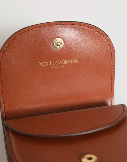 Portefeuille Dolce &amp; Gabbana en cuir de veau marron et noir avec imprimé léopard et plaque logo.