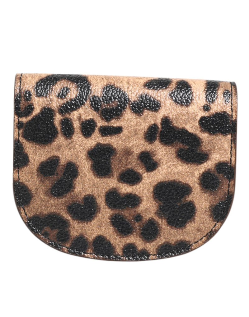 Dolce & Gabbana Petit Portefeuille en Cuir de Veau Imprimé Léopard Marron