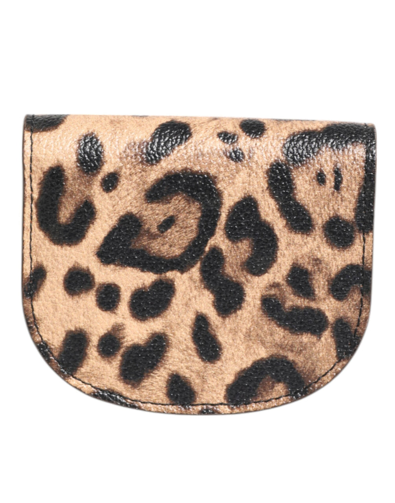 Dolce & Gabbana Petit Portefeuille en Cuir de Veau Imprimé Léopard Marron