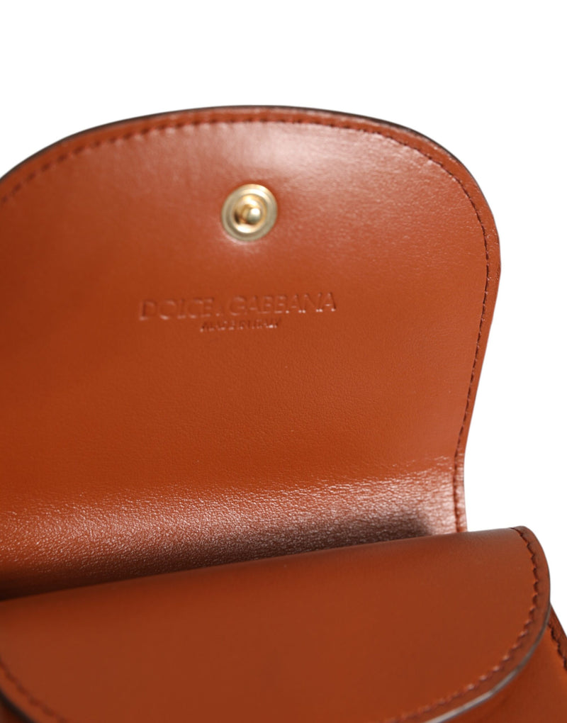 Dolce & Gabbana Petit Portefeuille en Cuir de Veau Imprimé Léopard Marron