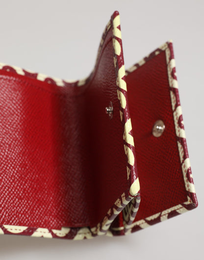 Portefeuille à rabat français en cuir de veau avec imprimé du logo bordeaux de Dolce &amp; Gabbana