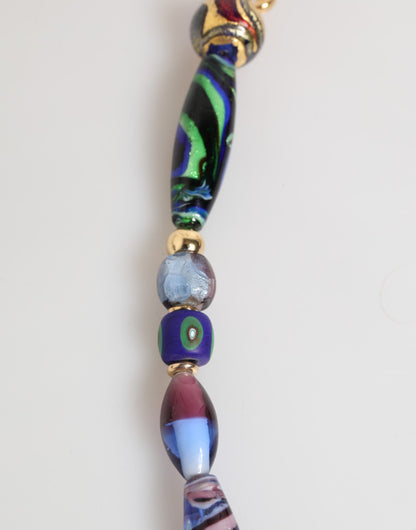 Collier Dolce &amp; Gabbana en chaîne en laiton doré avec perles de verre de Murano multicolores.