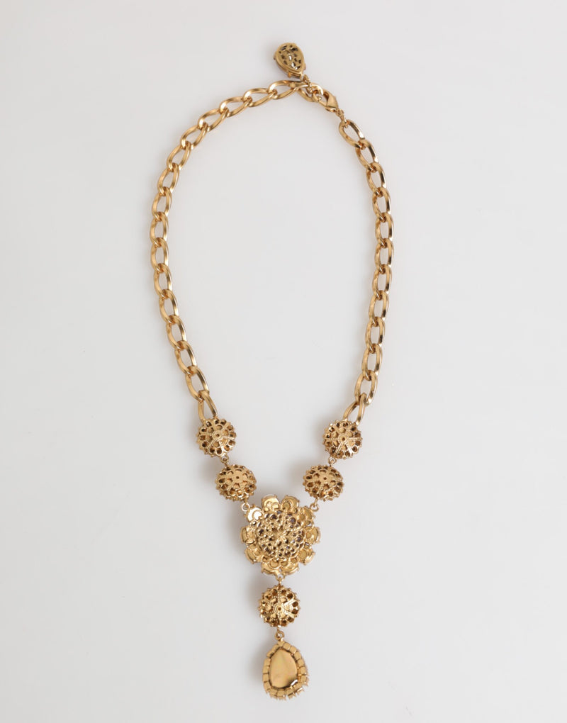 Collier Pendentif Floral en Cristal Violet et Perles Dolce & Gabbana