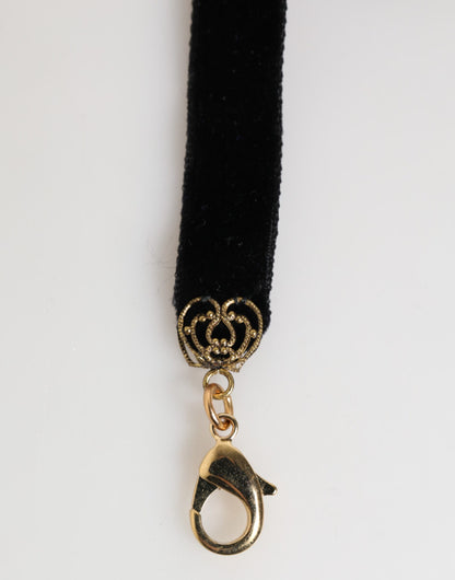 Collier ras-de-cou en velours bleu avec appliques florales et perles de cristal de Dolce &amp; Gabbana