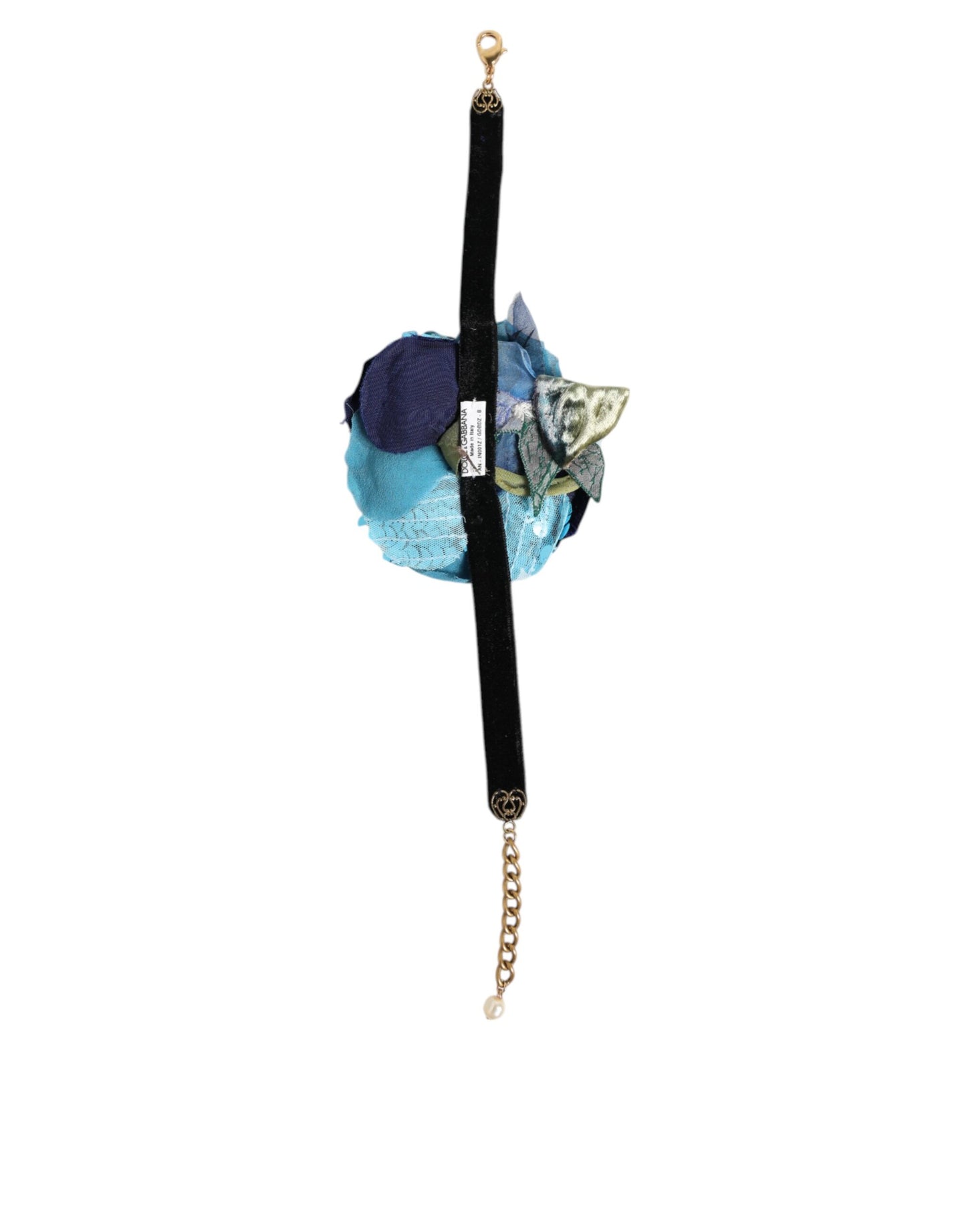 Collier ras-de-cou en velours bleu avec appliques florales et perles de cristal de Dolce &amp; Gabbana