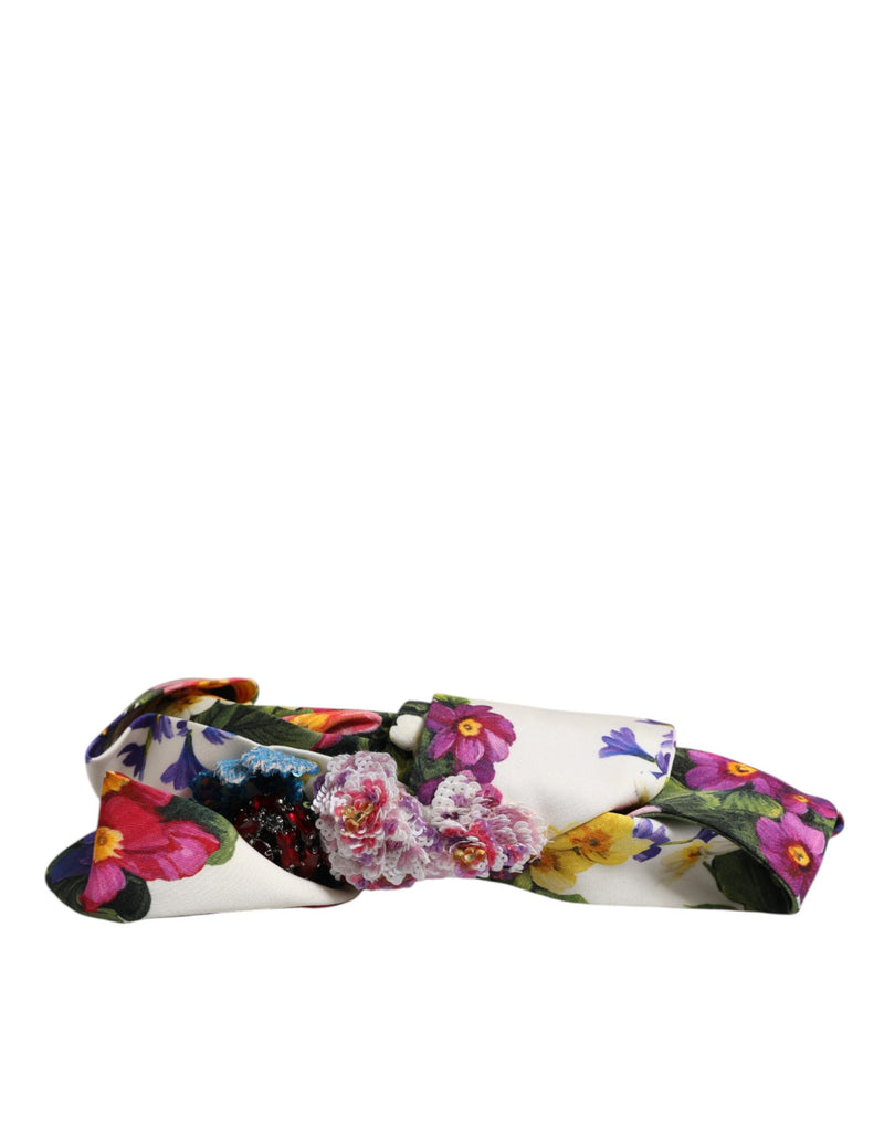 Dolce & Gabbana White Multicolor Floral Silk Bow Headband
