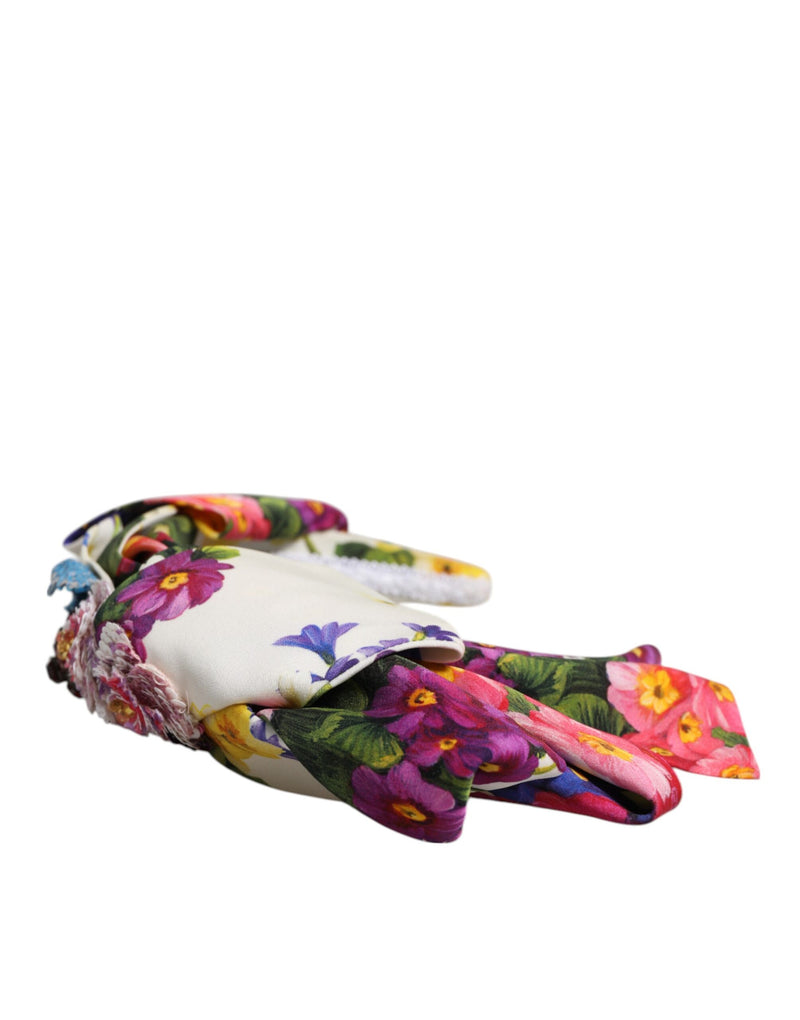 Dolce & Gabbana White Multicolor Floral Silk Bow Headband