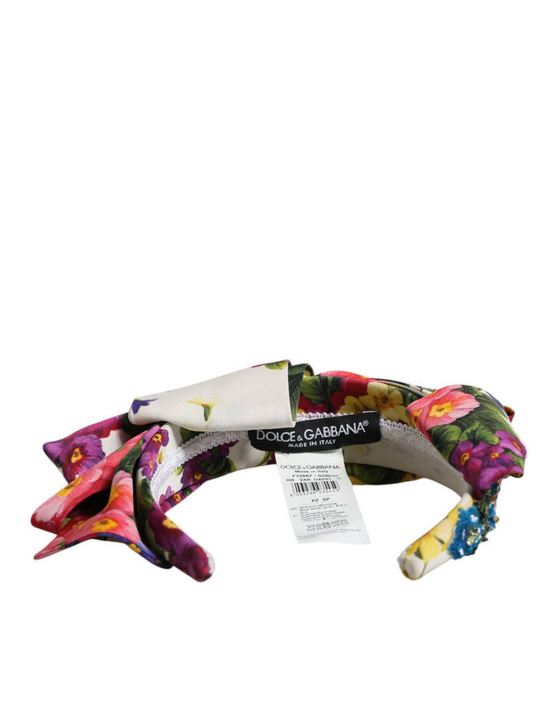 Dolce & Gabbana White Multicolor Floral Silk Bow Headband