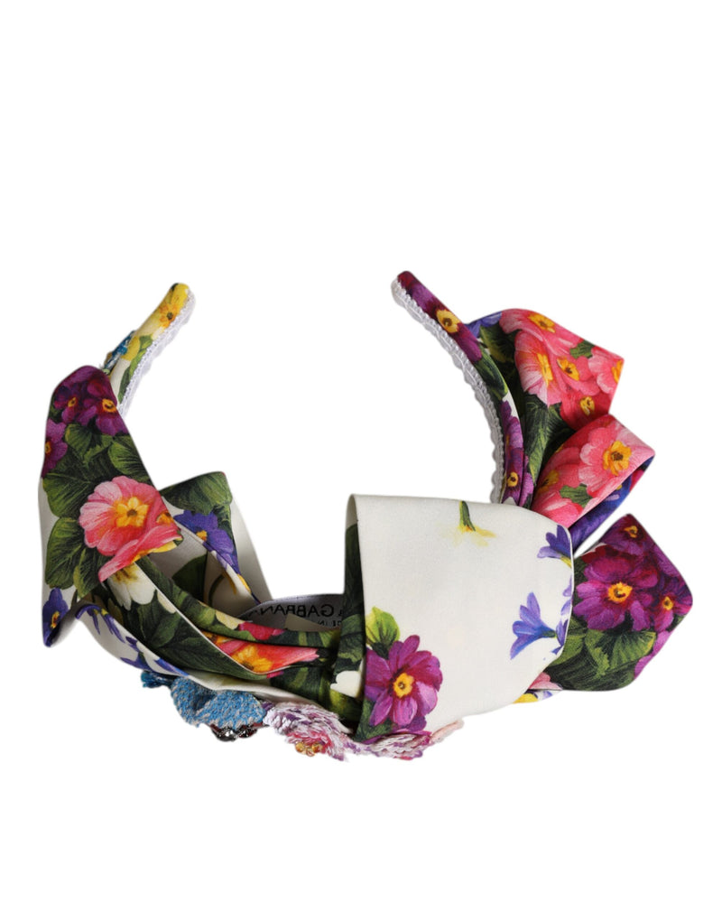 Dolce & Gabbana White Multicolor Floral Silk Bow Headband