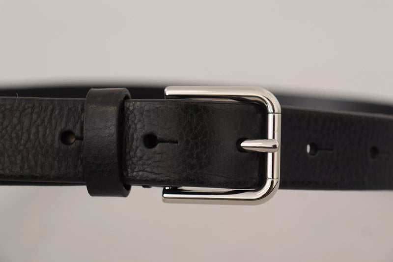 Dolce &amp; Gabbana kalfsleren riem met zilverkleurige zwarte metalen gesp