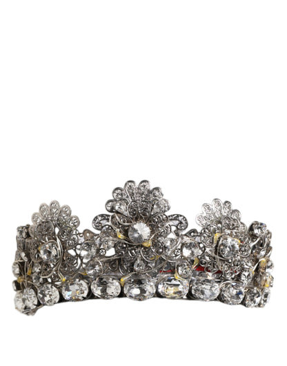 Dolce & Gabbana LED Crystal Embellished Silver Floral Filigree Crown Tiara