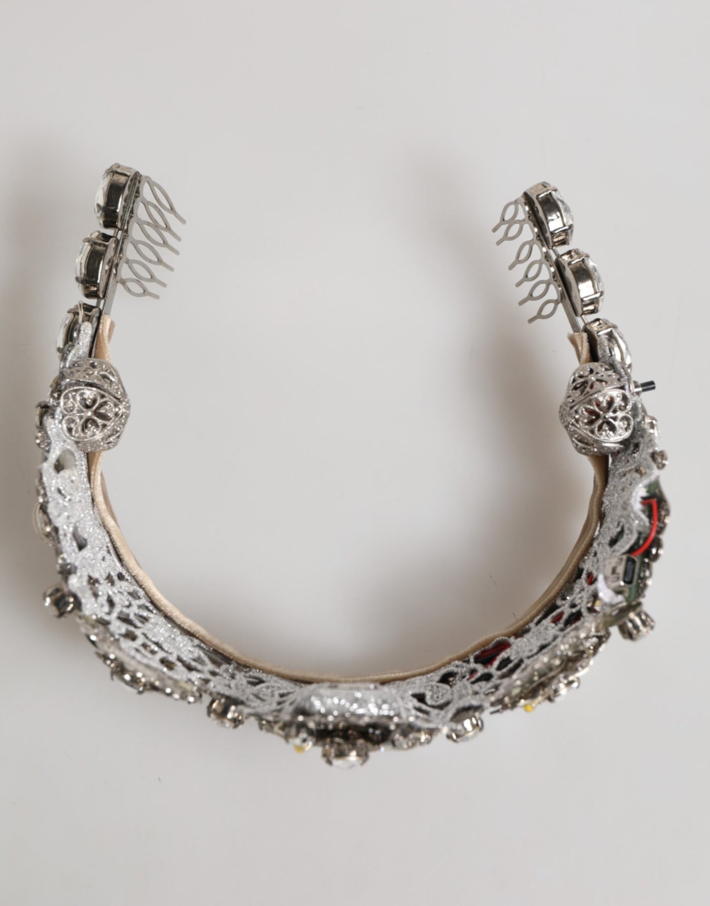 Dolce & Gabbana LED Crystal Embellished Silver Floral Filigree Crown Tiara