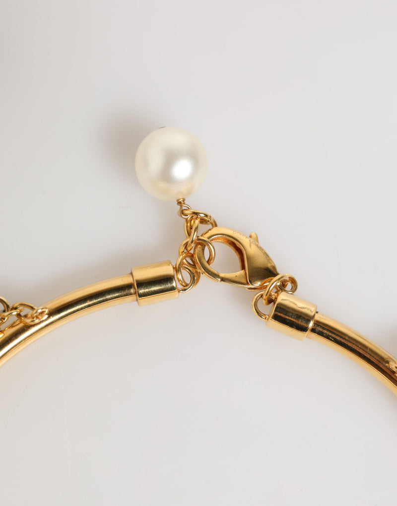 Collier Déclaration en Cristal et Perles Fausses en Laiton Doré Dolce & Gabbana