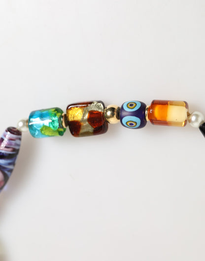 Dolce & Gabbana Multicolor Murano Glass Beads Gold Chain Jewelry Necklace