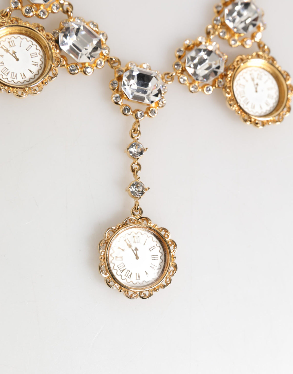 Dolce & Gabbana Gold Crystal Clock Face Pendant Necklace
