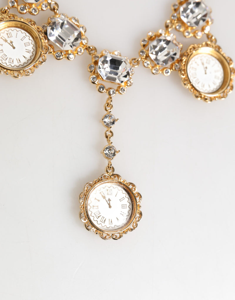 Dolce & Gabbana Gold Crystal Clock Face Pendant Necklace