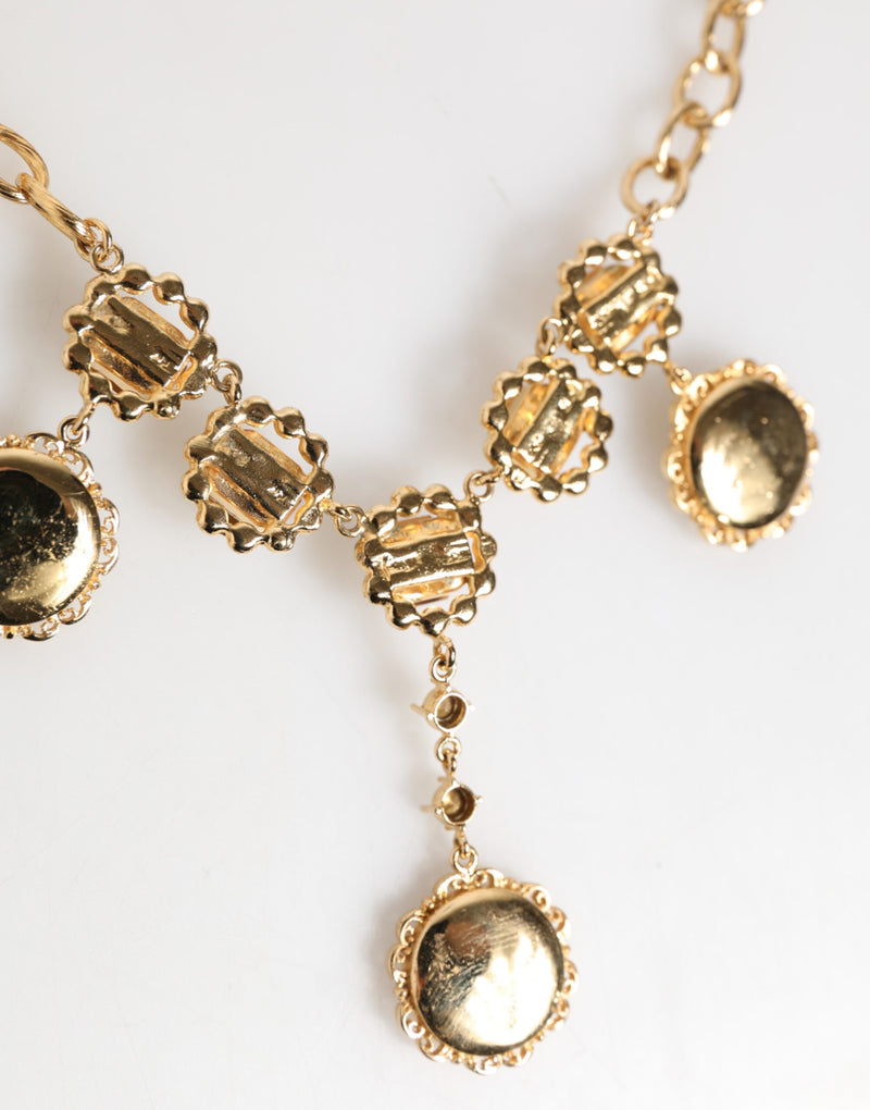 Dolce & Gabbana Gold Crystal Clock Face Pendant Necklace