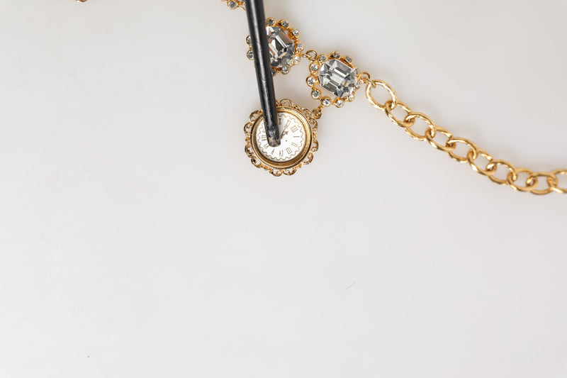 Dolce & Gabbana Gold Crystal Clock Face Pendant Necklace