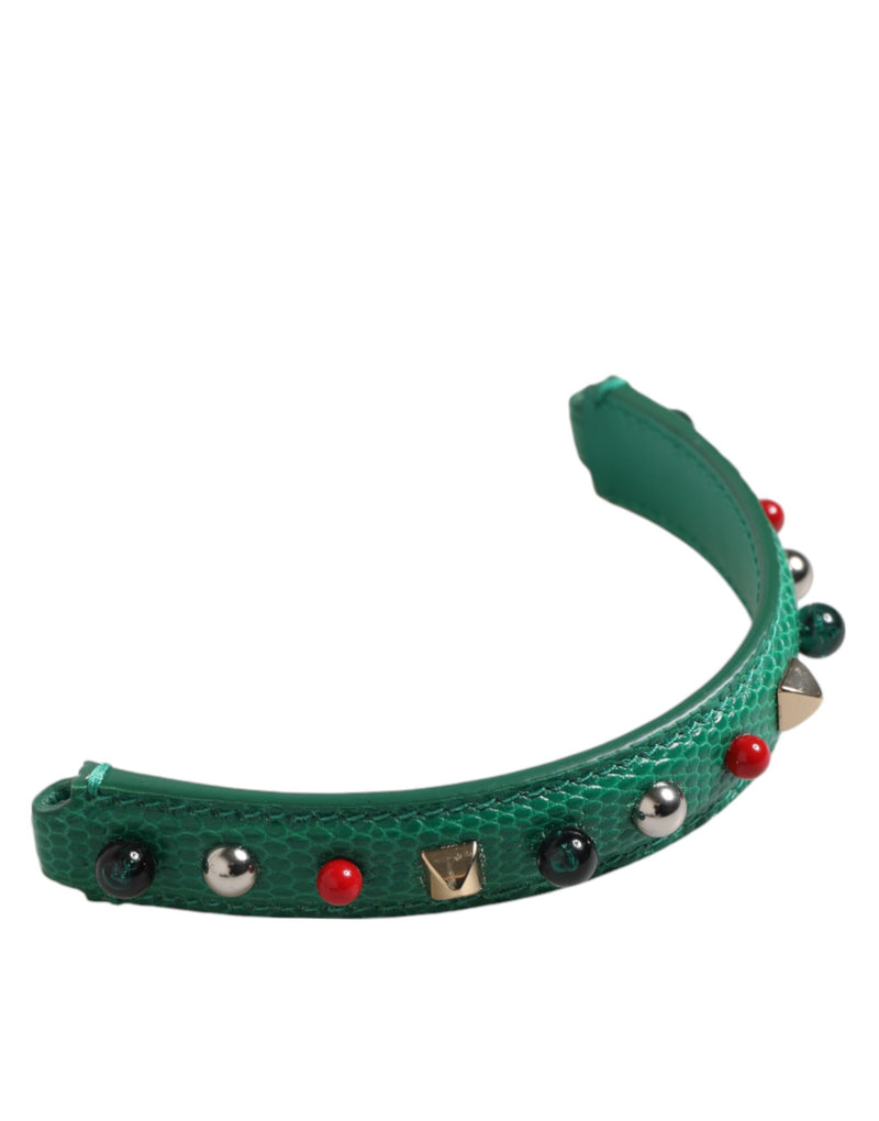 Dolce & Gabbana Green Embellished Leather Shoulder Strap