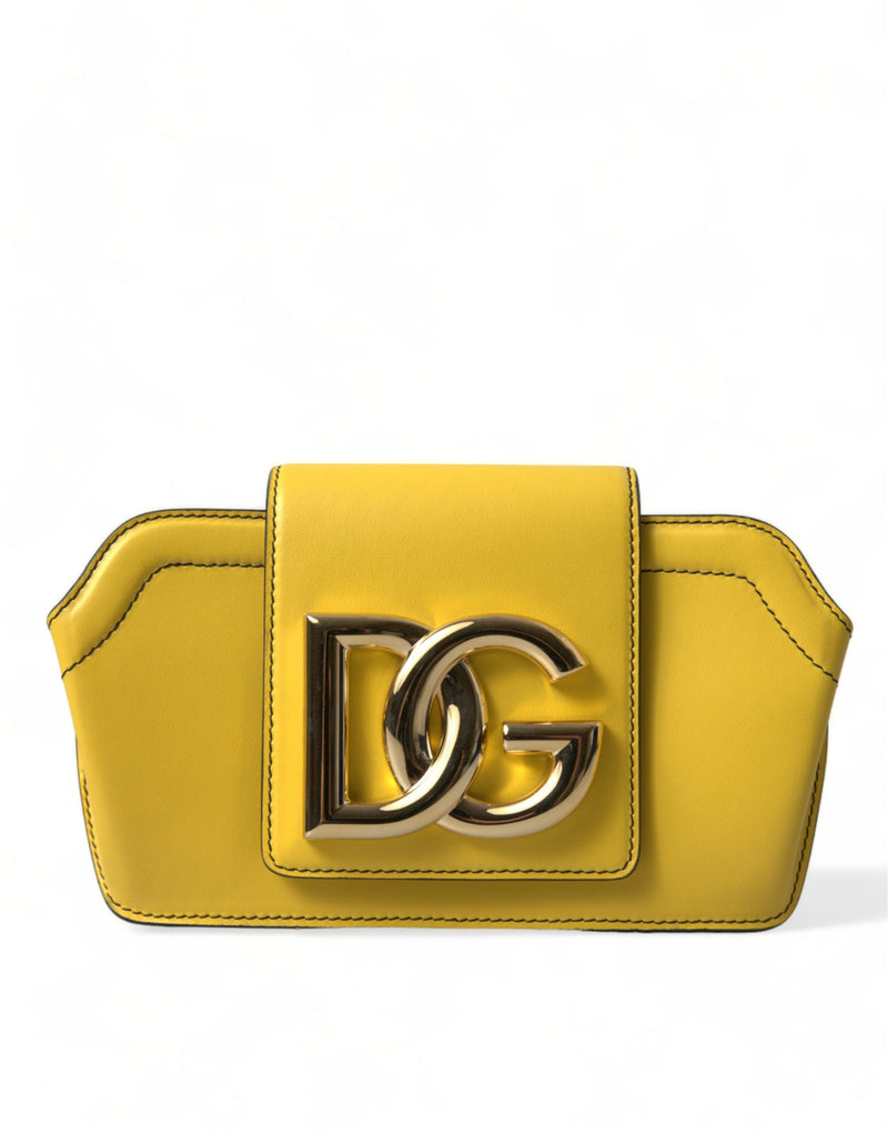 Dolce & Gabbana Sac Clutch Crossbody en Cuir Jaune DG Logo