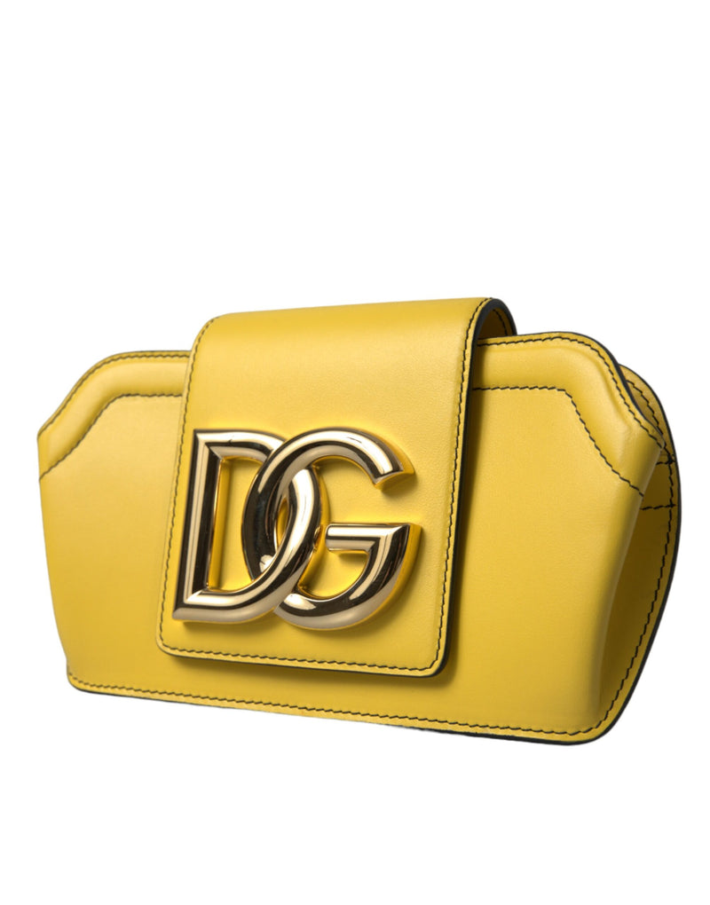 Dolce & Gabbana Sac Clutch Crossbody en Cuir Jaune DG Logo