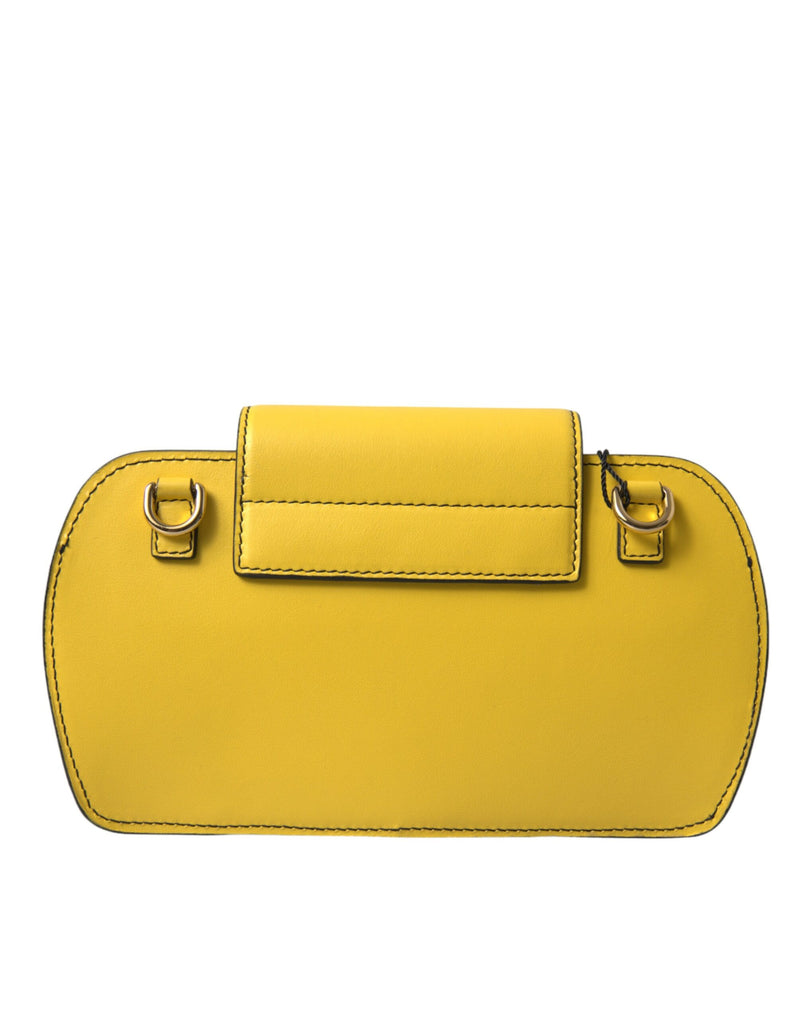 Dolce & Gabbana Sac Clutch Crossbody en Cuir Jaune DG Logo