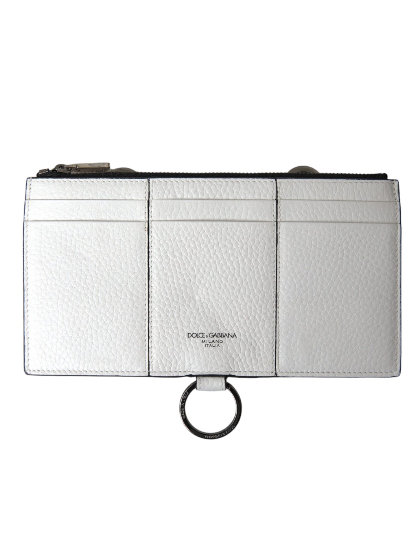 Grand portefeuille porte-cartes à bandoulière en cuir de veau blanc Dolce &amp; Gabbana