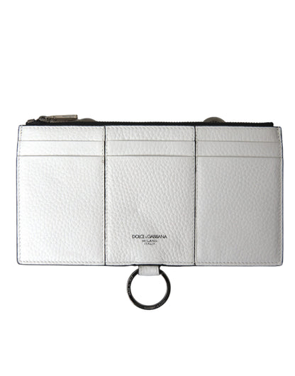 Grand portefeuille porte-cartes à bandoulière en cuir de veau blanc Dolce &amp; Gabbana
