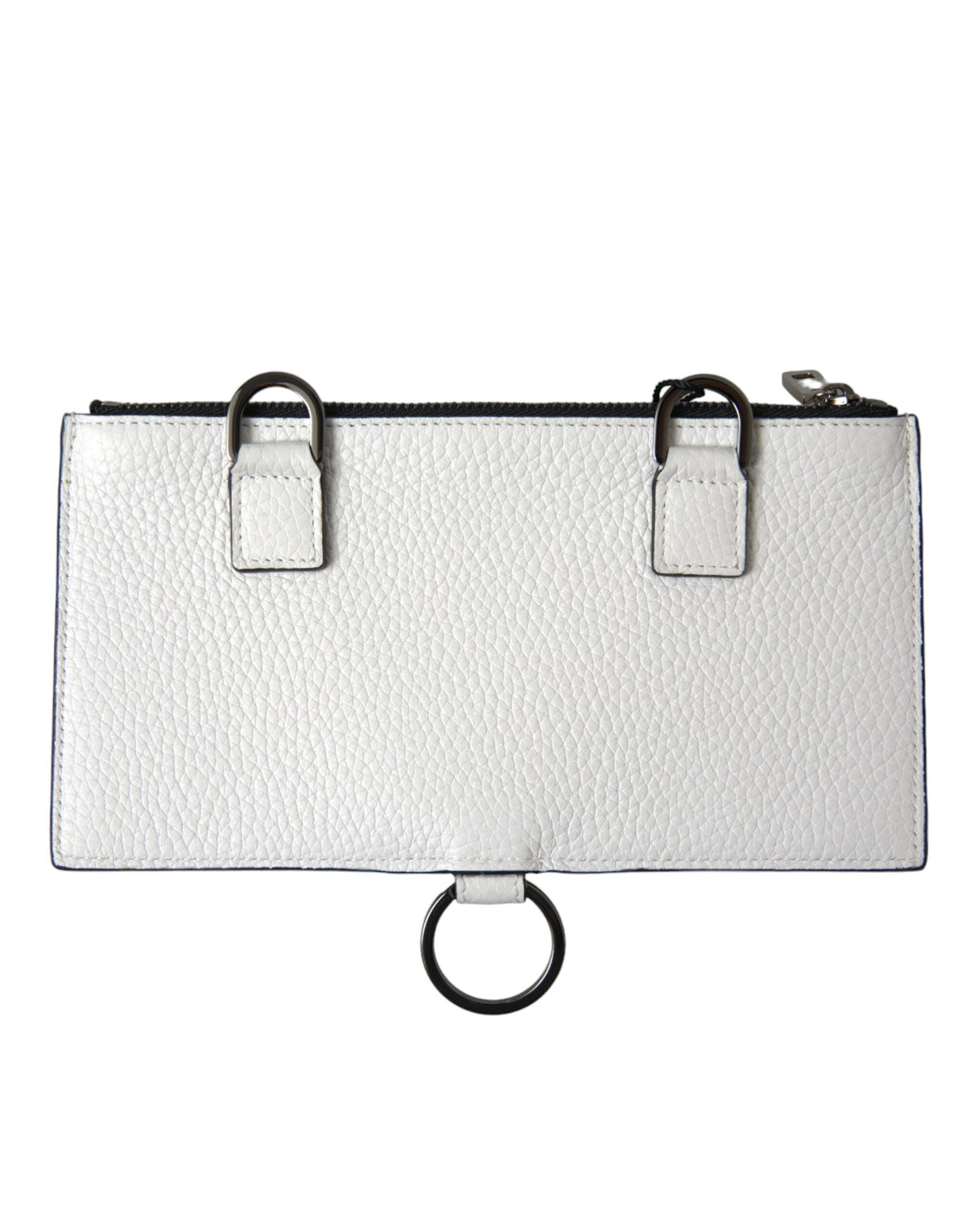 Grand portefeuille porte-cartes à bandoulière en cuir de veau blanc Dolce &amp; Gabbana