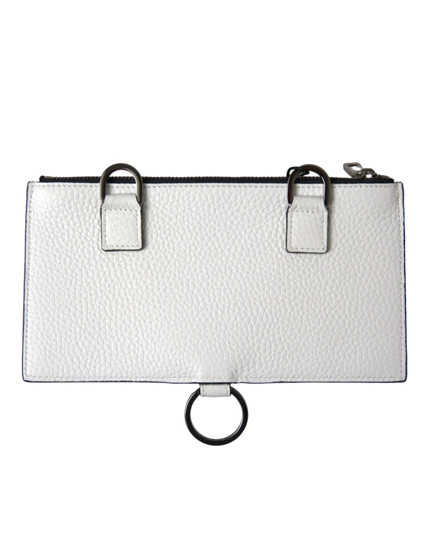 Grand portefeuille porte-cartes à bandoulière en cuir de veau blanc Dolce &amp; Gabbana
