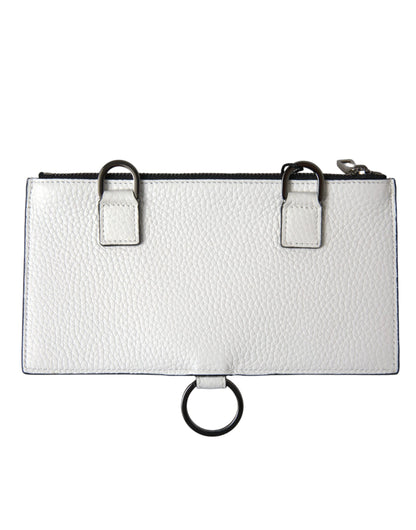 Grand portefeuille porte-cartes à bandoulière en cuir de veau blanc Dolce &amp; Gabbana