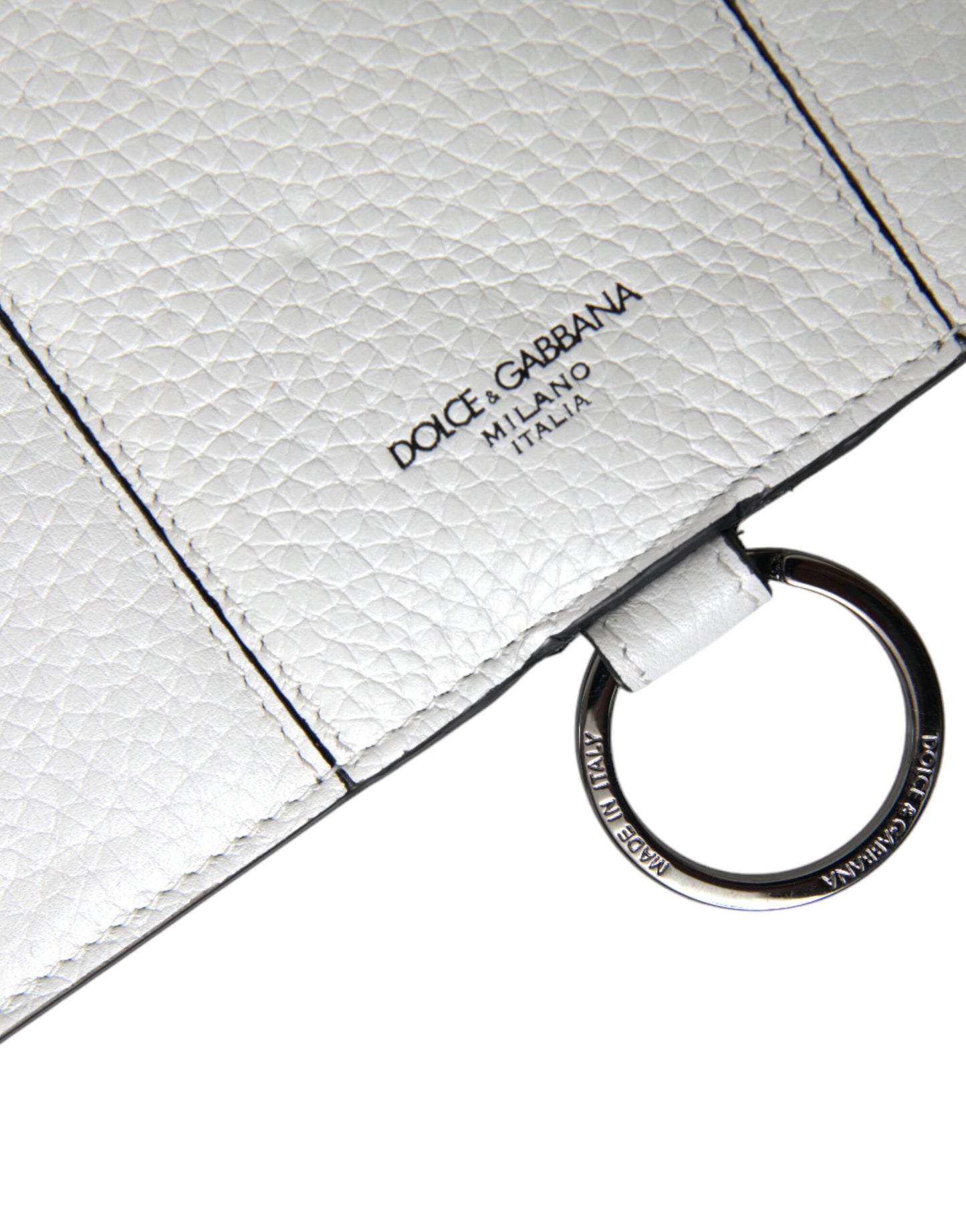 Grand portefeuille porte-cartes à bandoulière en cuir de veau blanc Dolce &amp; Gabbana
