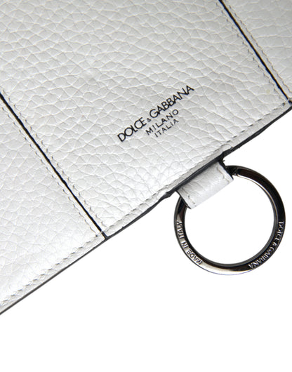 Grand portefeuille porte-cartes à bandoulière en cuir de veau blanc Dolce &amp; Gabbana