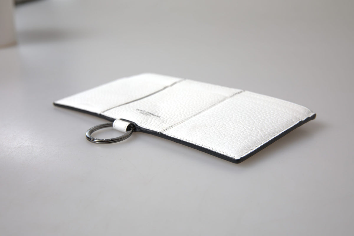 Grand portefeuille porte-cartes à bandoulière en cuir de veau blanc Dolce &amp; Gabbana