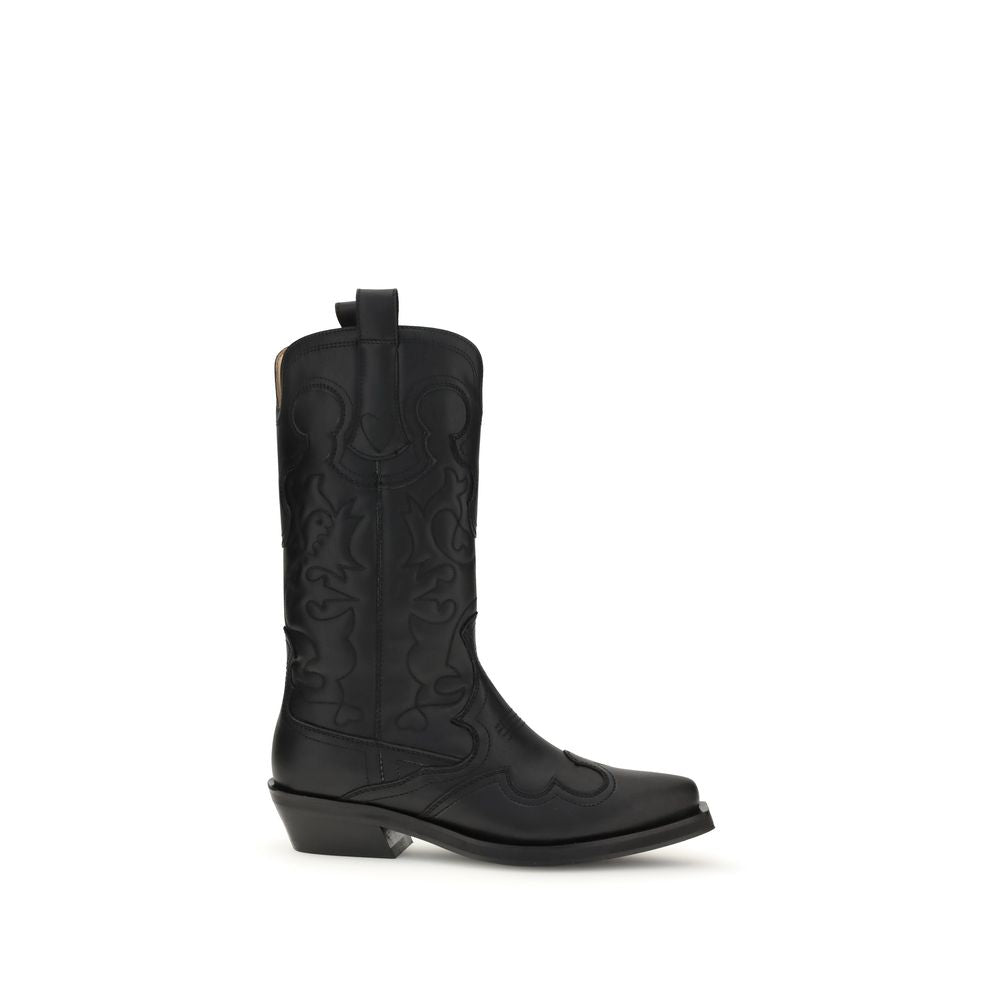 Ganni Bottes Western Brodées - Élégantes Chaussures Mi-Mollet