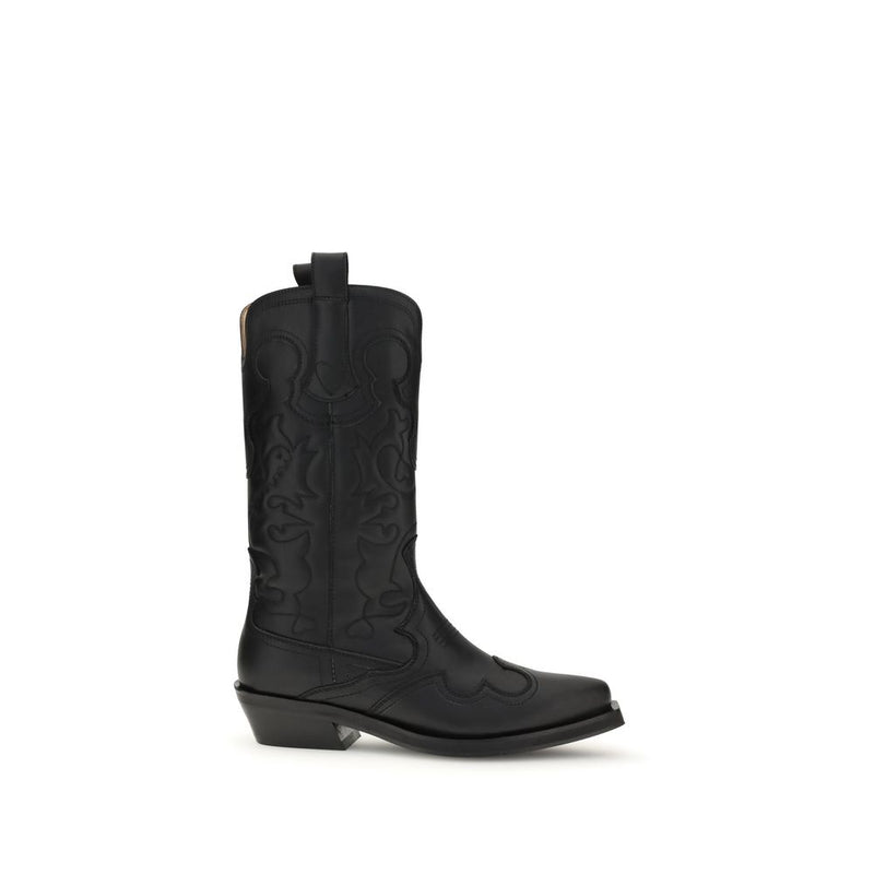 Ganni Bottes Western Brodées - Élégantes Chaussures Mi-Mollet