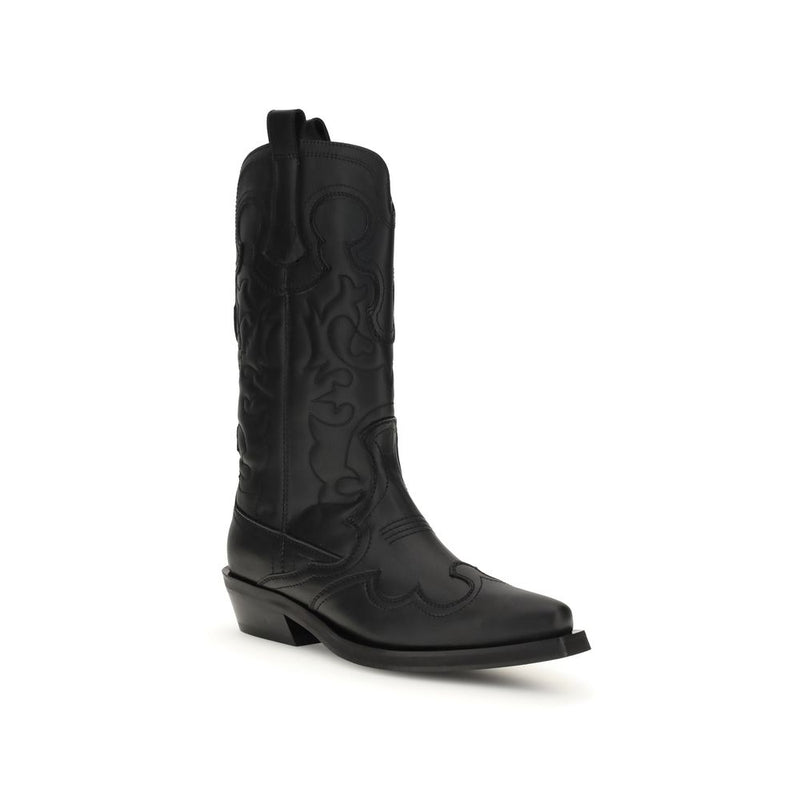 Ganni Bottes Western Brodées - Élégantes Chaussures Mi-Mollet